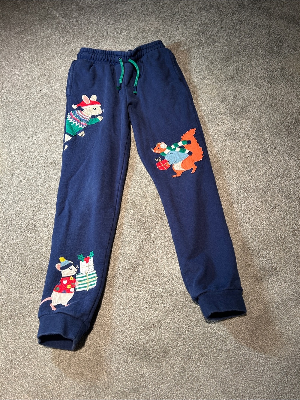 Mini Boden Navy Joggers with Festive Animal Appliques